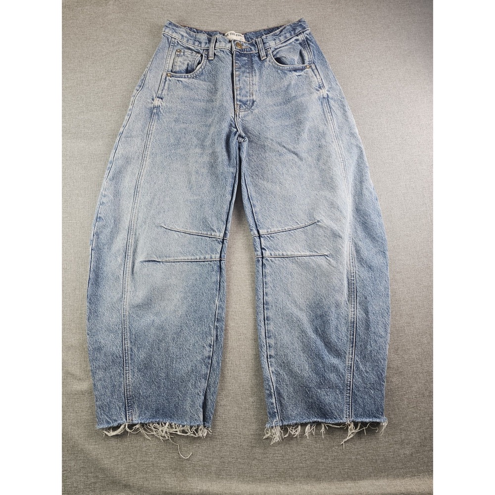 We The Free Lucky You Mid Rise Barrel Jeans Womens 24 Blue Denim Button Fly